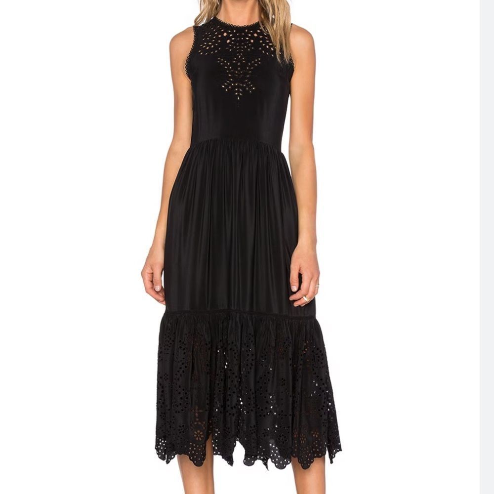 Ulla Johnson Oona Silk Eyelet Embroidered Dress in Raven Black Size 10 - Picture 11 of 11